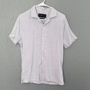 Abercrombie & Fitch Linen Blend White and blue Striped Button-Down Shirt